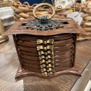 Antiqued Coaster Set with Holder